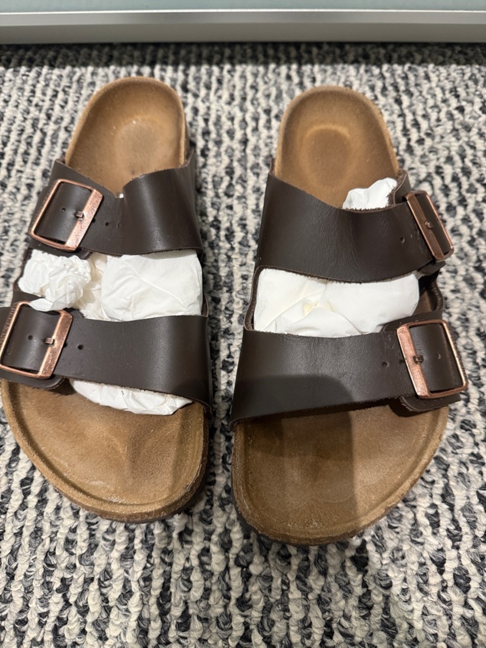 Men Birkenstock Mocha Brown Arizona Double-Buckle Slide Sandals size Euro 42 US9